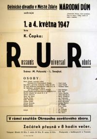 Žďár nad Sázavou, Dělnické divadlo, RUR - plakát, 1947