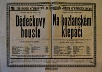 Pardubice, Řemeslnická jednota, Dědečkovy housle - Na kozlanském klepáči - plakát, 1910