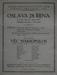 Praha, Dramatické odd Státní konzervatoře, Věc Makropulos - plakát,1931 