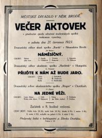 Havlíčkův Brod, Barák, Humpolec, Havlíček, Chotěboř, Rieger, Náměsíčný -  Přijďte k nám až bude jaro - Na jedné věži - plakát, 1923