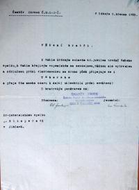 Jihlava, Klicpera, korespondence spolku, blahopřání Šmahova okrsku, 1928