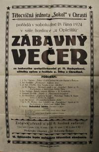 Chrast, Sokol, Zábavný večer - plakát, 1924