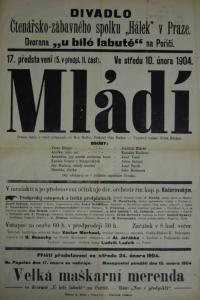Praha-Nové Město, Čtenářsko zábavní spolek Hálek, Mládí - plakát, 1904