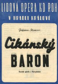 Hradec Králové, Lidová opera, Cikánský baron - program, 1954