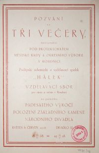 Roudnice nad Labem, Hálek, Slavnostní akademie k 50. výročí zákl. kamene ND - plakát, 1918