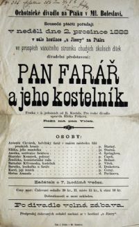 Mladá Boleslav, Sousedé Ptáčtí, Pan farář a jeho kostelník - plakát, 1888
