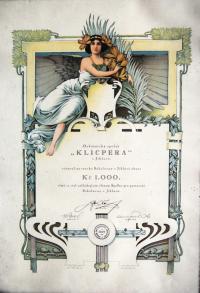 Jihlava, Klicpera, diplom za příspěvek na stavbu Sokolovny v Jihlavě, 1932