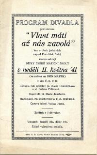 Cedar Rapids, Česká matiční škola, Vlasť máti až nás zavolá - program, 1941