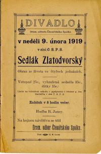 Cedar Rapids, Čtenářský spolek, Sedlák Zlatodvorský - program, 1919