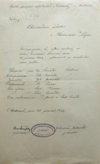 Častrov, Vrchlický, volba funkcionářů na valné hromadě, 1933