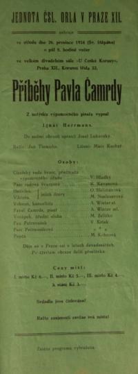 Praha-Vinohrady, Orel, Příběhy Pavla Čamrdy - program, 1934