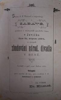 Jevíčko, Ochotníci, Zábava ve prospěch Národního divadla Brno - plakát, 1884