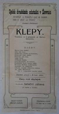 Žirovnice, Spolek divadelních ochotníků, Klepy - plakát, 1906