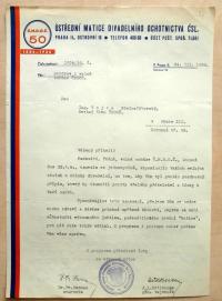 Štein-Táborský, dopis, ÚMDOČ zasílá pozdrav z jubilejní valné schůze, 1936