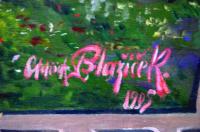 Bobrová, Oslava hudby, kopie opony Františka Urbana pro Smetanův dům v Litomyšli, a. Oldřich Blažíček, 1905, detail autografu