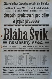 Hořice, Národní socialisté, Bláha Švik, nešťastný švec - plakát, 1923
