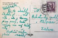 Jihlava, Klicpera, korespondence spolku, pohlednice Alois Jirásek a Hronov, 1947