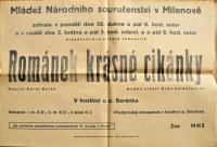 Milenov, o. Přerov, Mládež Národního souručenství, Románek krásné cikánky - plakát, s.a.