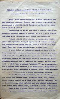 Třebíč, Příspěvek k dějinám ochotnického divadla v Třebíči a okolí, s. 1, strojopis