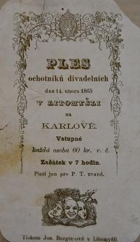 Litomyšl, Jednota divadelních ochotníků, ochotnický ples - plakát, 1865