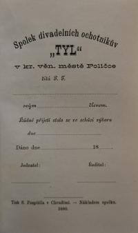 Polička, Tyl, Stanovy spolku, 1880