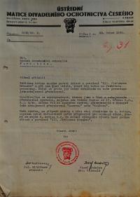 Pardubice, Spolek divadelních ochotníků, Korespondence, 1942