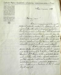 Štein-Táborský, dopis ÚMDOČ, nabídka na funkci člena výkonného výboru jubilejních slavností, s. 1, 1910