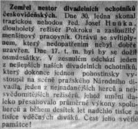 Huňka Josef, Pokrok Vídeň, nekrolog 1946