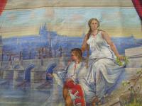 Choťánky, o. Nymburk, opona Matka vlast, neznámý autor, soukromé vlastnictví, s.a., zničena 2014