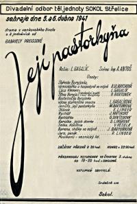 Střelice, Sokol, Její pastorkyňa - plakát, 1941