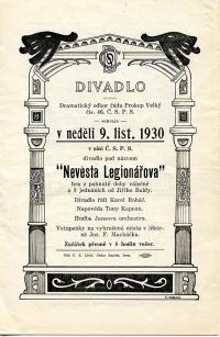 Cedar Rapids, Prokop Veliký, Nevěsta legionářova - program, 1930
