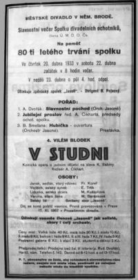 Plakát ke slavnostnímu večeru na počest 80. výročí divadelních ochotníků v Německém - dnes Havlíčkově Brodě 