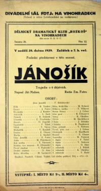 Praha-Vinohrady, Dělnický dramatický klub Rozkoš, Jánošík - plakát, 1929