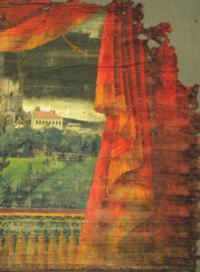 Lipnice nad Sázavou, Ochotníci, detail opony, veduta obce po požáru roku 1869