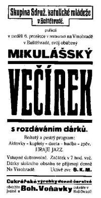 Buštěhrad, Sdružení katolické mládeže, mikulášský večírek – plakát, 193x