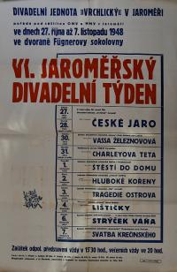 Nový Bydžov, Jirásek, Plakáty, VI. Jaroměřský divadelní týden - plakát, 1948
