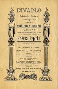 Cedar Rapids, Ochotnické družstvo, Kněžna Pepička - program, 1920