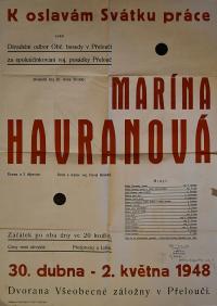 Přelouč, Besední ochotnické divadlo, Marína Havranová - plakát, 1948