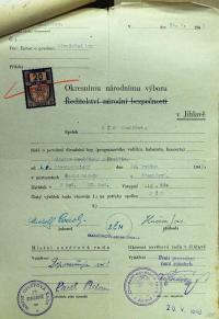 Jihlava, Okresní úřad Jihlava, žádost o povolení divadelního představení, 1946