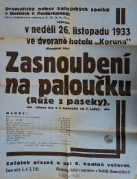 Hořice, Katolické spolky, Zasnoubení na paloučku - plakát, 1933