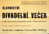 Žďár nad Sázavou, 100 let ochotnického divadla - plakát, 1964