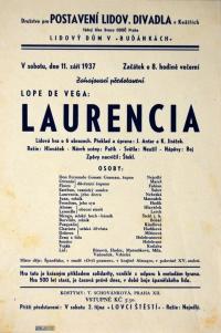 Praha-Košíře, Družstvo pro postavení Lidového divadla, Laurencia - plakát, 1937