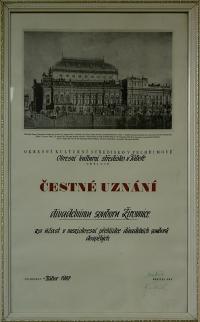 Žirovnice, Divadelní soubor MěKS, Čestné uznání, 1987