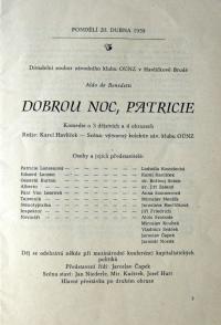 Havlíčkův Brod , OÚNZ, Dobrou noc, Patricie - program, 1959