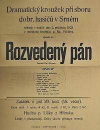 Srní, Hasiči, Rozvedený pán - plakát, 1923