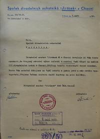 Pardubice, Spolek divadelních ochotníků, Korespondence, 1950