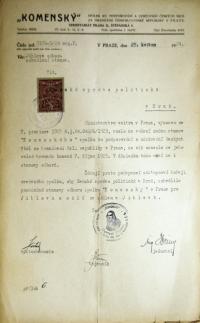 Jihlava, Komenský, žádost o změnu stanov, 1924