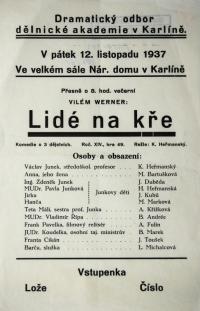 Praha-Karlín, Dělnická akademie, Lidé na kře - plakát, 1937