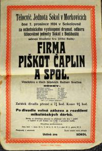 Bedihošť, Sokol, Firma Čaplin, Piškot a spol - plakát, 1924