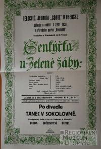 Uhersko, Sokol, Šenkýřka u Zelené žáby - plakát, 1930